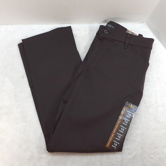 Lee Effortless Wash & Wear Pants 10 Short Relaxed Fit Straight Leg Dk Brown NWT - Picture 3 of 13